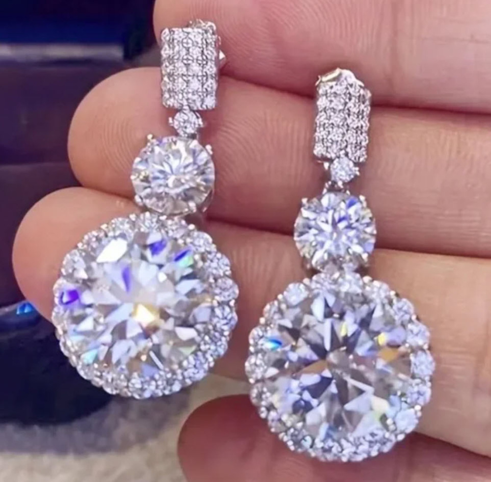 6 Ct T.W. Round Simulated Diamond Halo Drop Dangle, Beautiful, Bridal Earrings